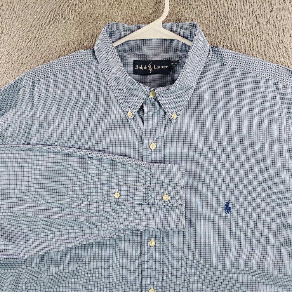 Ralph Lauren Mens XLT Tall Blue Micro Check Cotton Button Down Long Sleeve Shirt